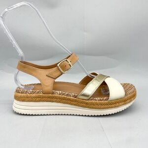 Vionic Womens 9 Mar Platform Sandals Tan Gold Leather Strappy Espadrille Wedge